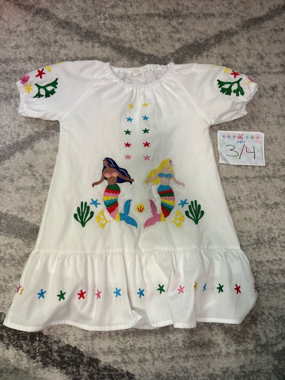 Mini Taylor White Girls Mermaid Embroidered Sundress size 3/4